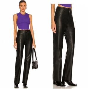 Remain Straight Leg Genuine Leather Lynn Pants Black Size 0/32 NWT